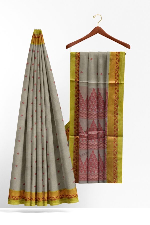sri kumaran stores kora cotton saree ash colour saree with green border 2