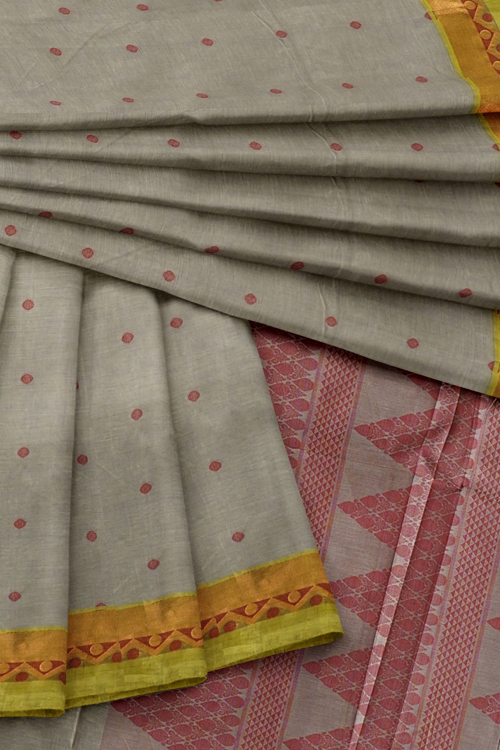 sri kumaran stores kora cotton saree ash colour saree with green border 4