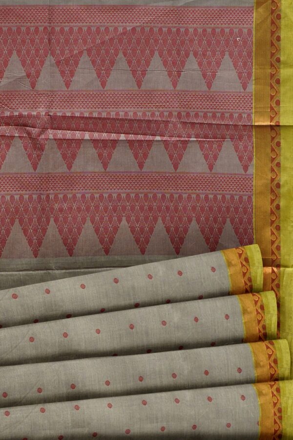 sri kumaran stores kora cotton saree ash colour saree with green border 5