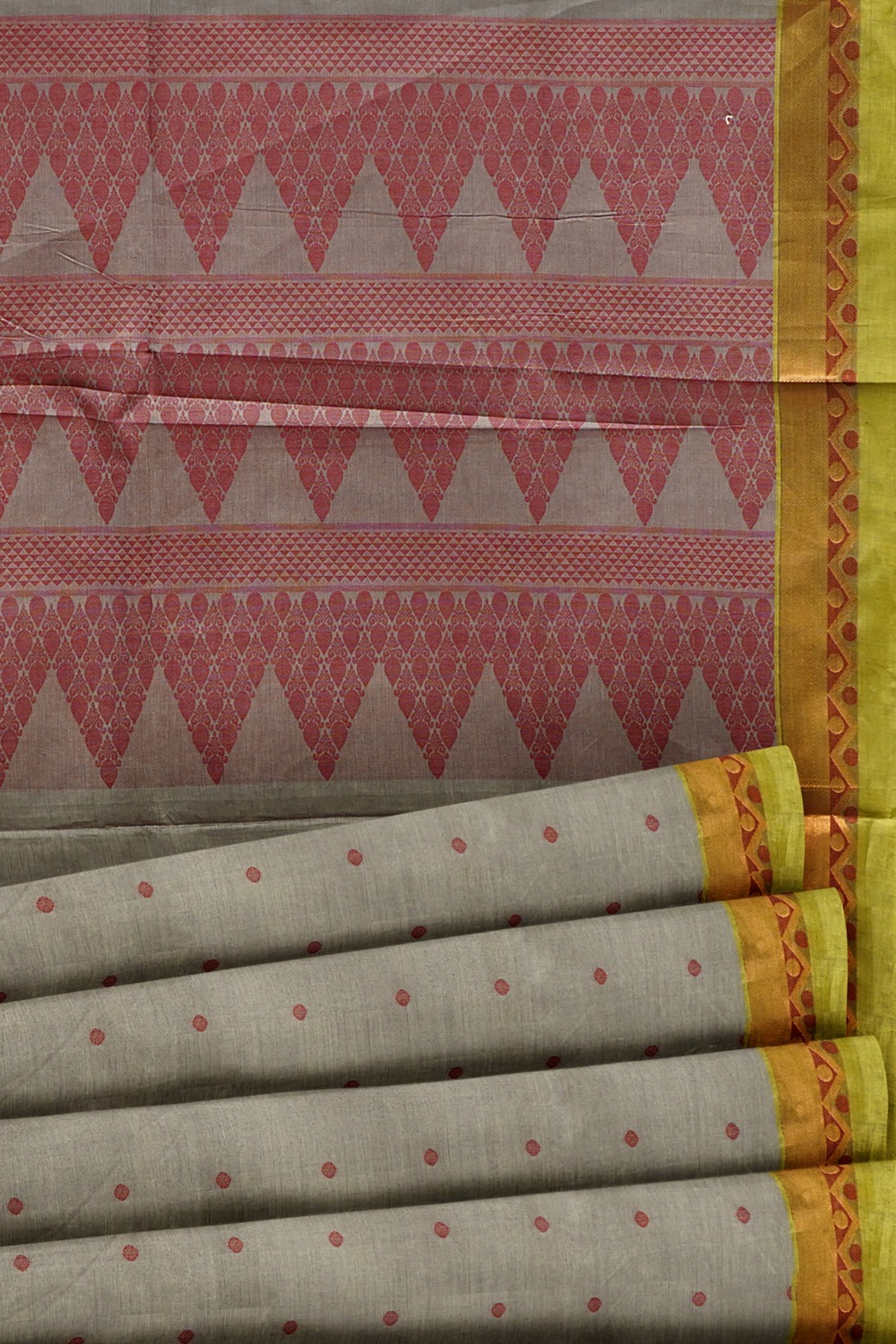 sri kumaran stores kora cotton saree ash colour saree with green border 5