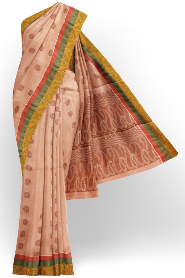 sri kumaran stores kora cotton saree biscuit color saree with green border 1