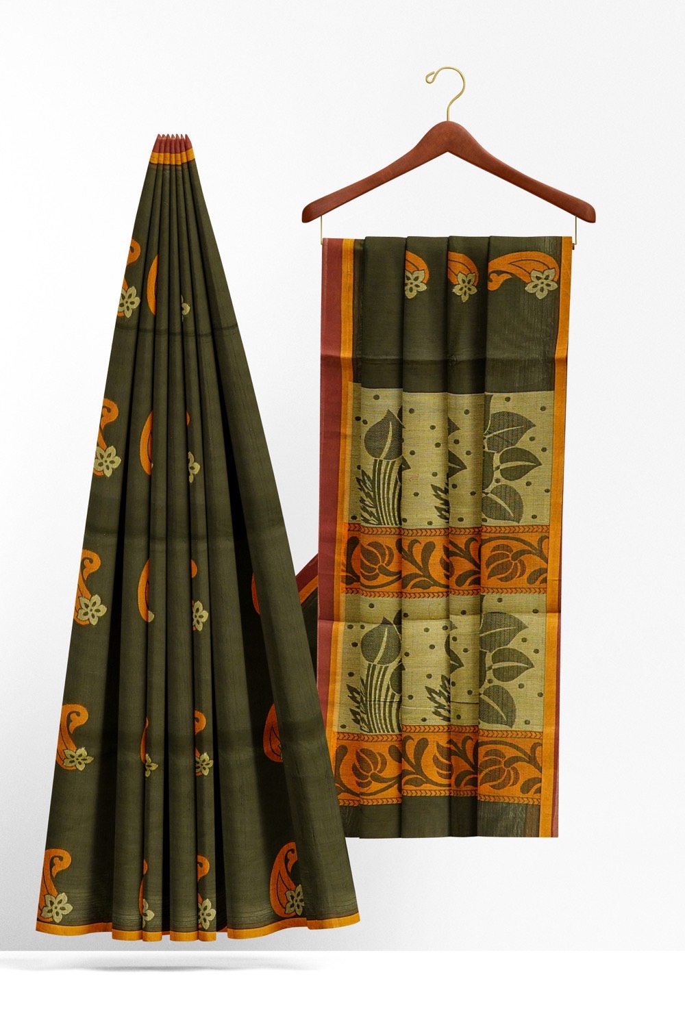 sri kumaran stores kora cotton saree black saree with orange border 2