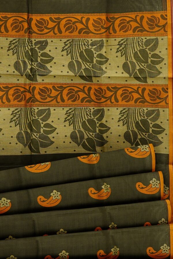 sri kumaran stores kora cotton saree black saree with orange border 5