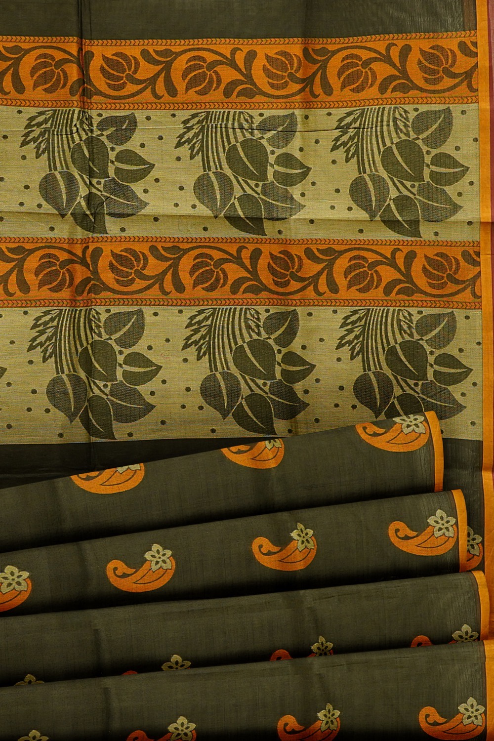 sri kumaran stores kora cotton saree black saree with orange border 5