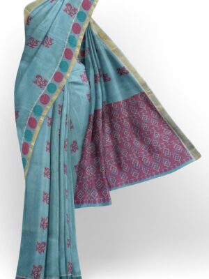 sri kumaran stores kora cotton saree blue saree with dotted border 1
