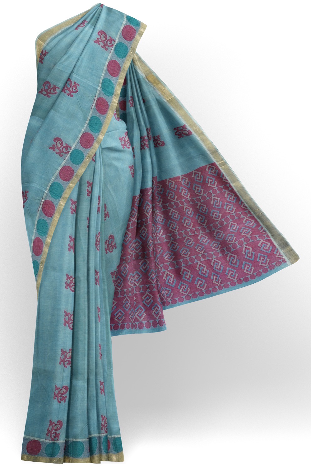 sri kumaran stores kora cotton saree blue saree with dotted border 1