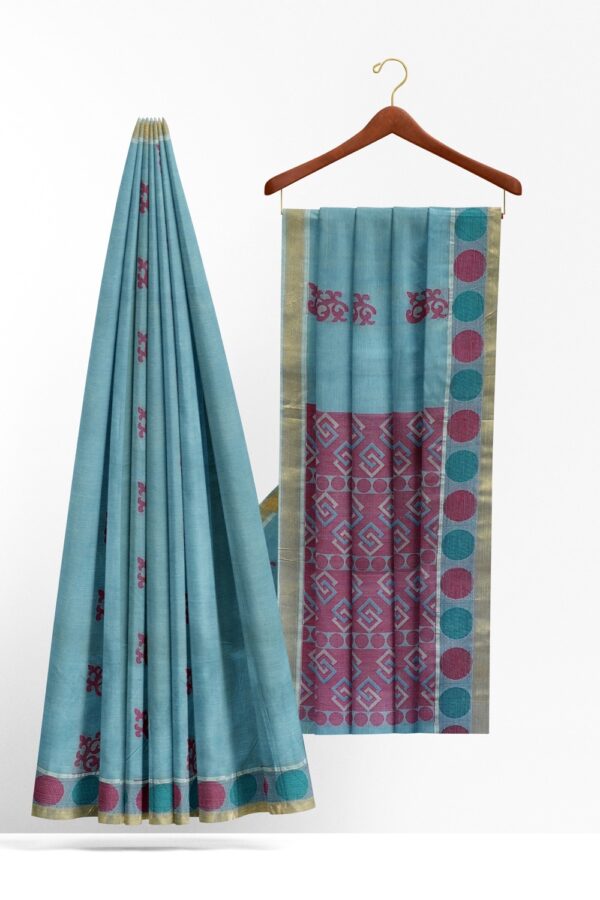 sri kumaran stores kora cotton saree blue saree with dotted border 2