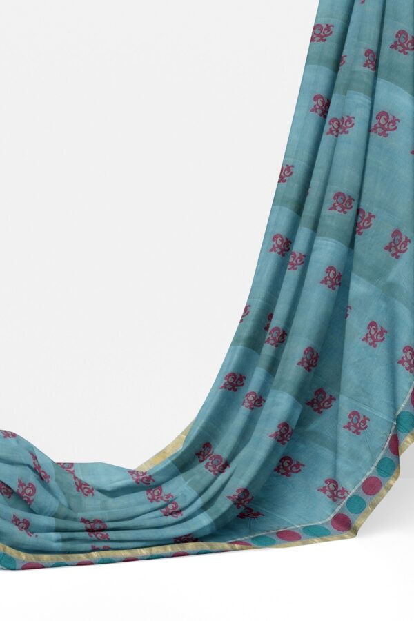 sri kumaran stores kora cotton saree blue saree with dotted border 3