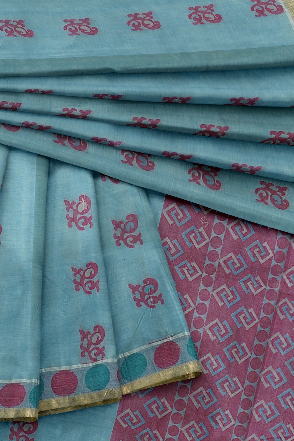 sri kumaran stores kora cotton saree blue saree with dotted border 4