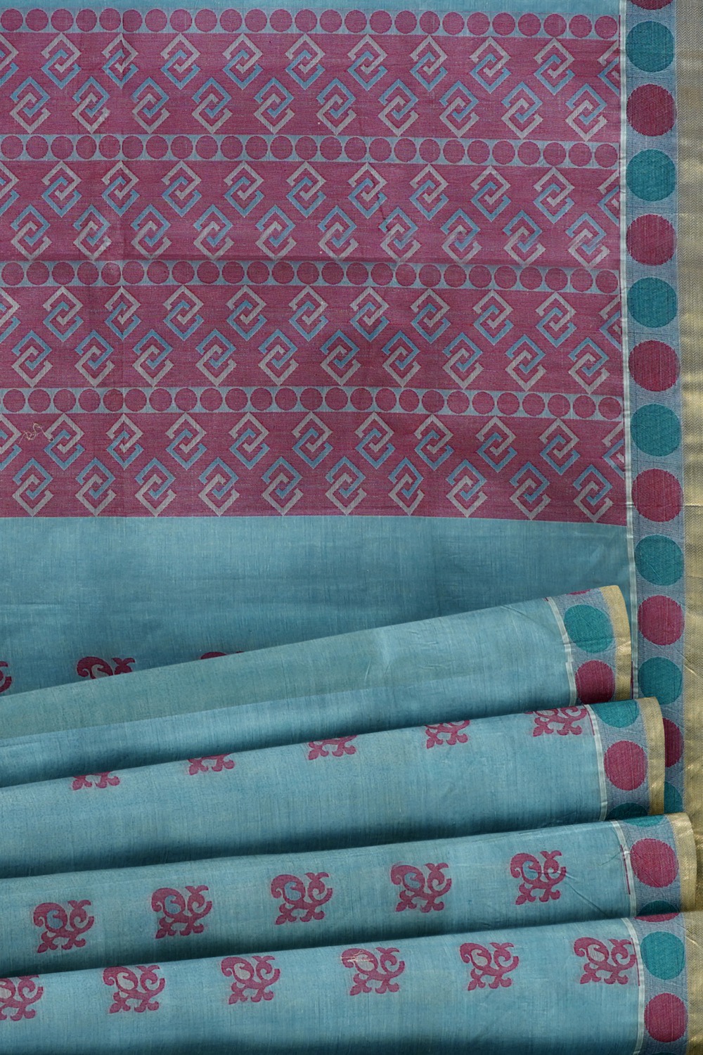 sri kumaran stores kora cotton saree blue saree with dotted border 5