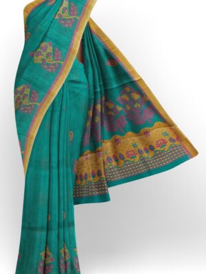 sri kumaran stores kora cotton saree blue saree with golden border 1