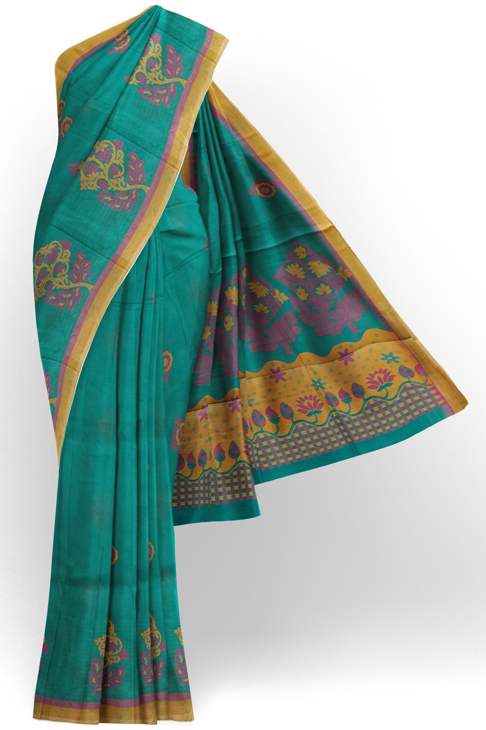 sri kumaran stores kora cotton saree blue saree with golden border 1