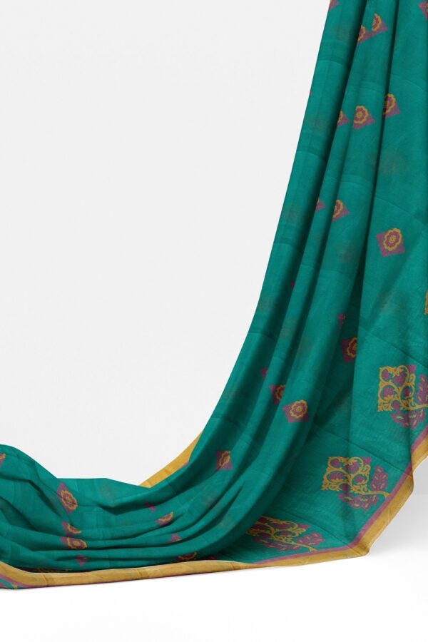 sri kumaran stores kora cotton saree blue saree with golden border 3
