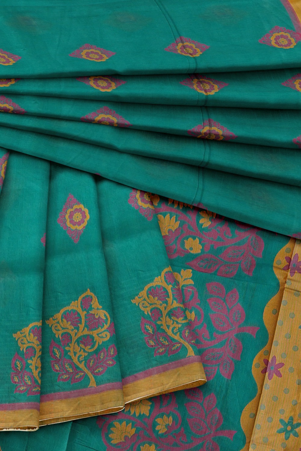 sri kumaran stores kora cotton saree blue saree with golden border 4