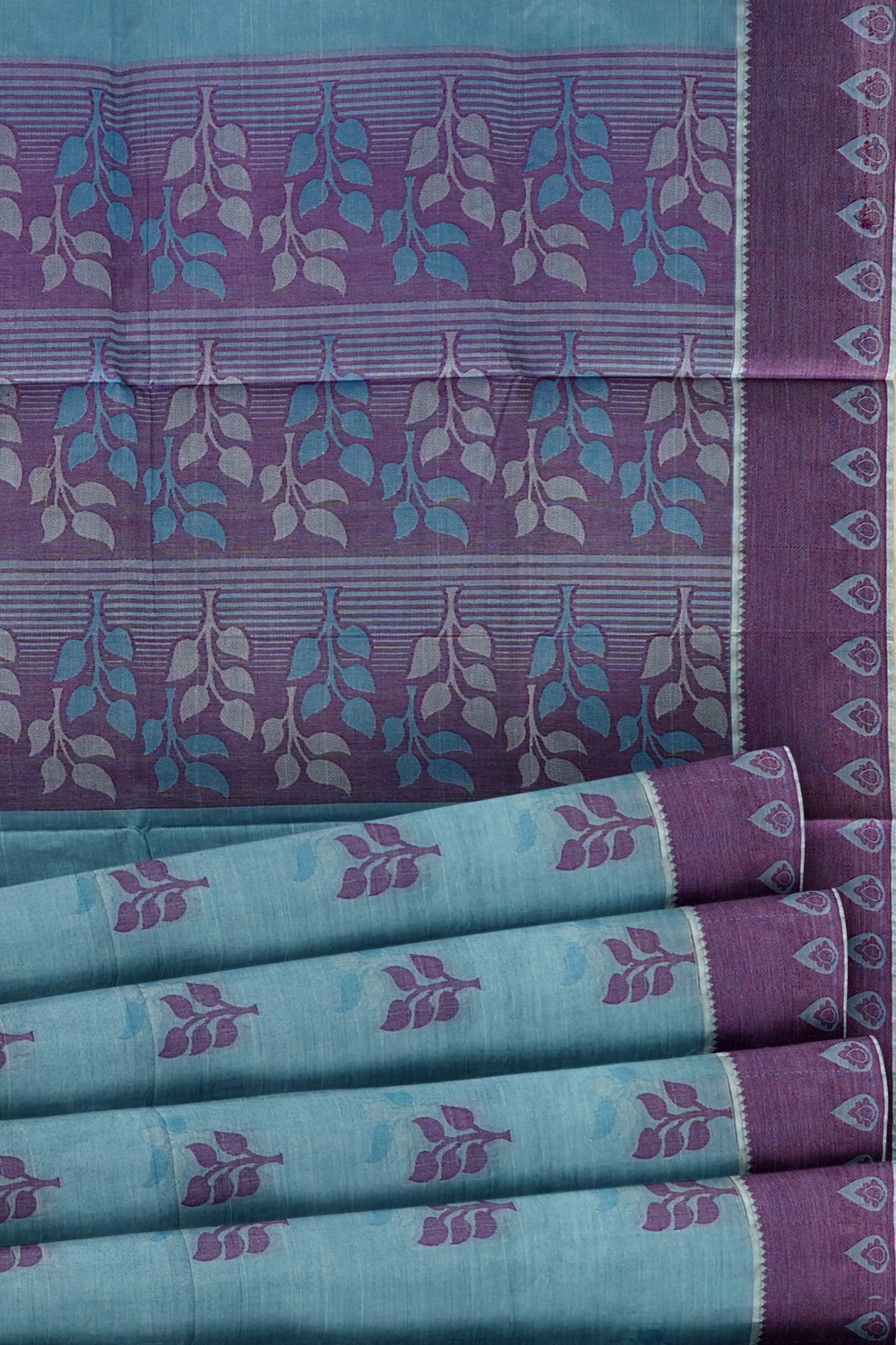 sri kumaran stores kora cotton saree blue saree with purple border 5