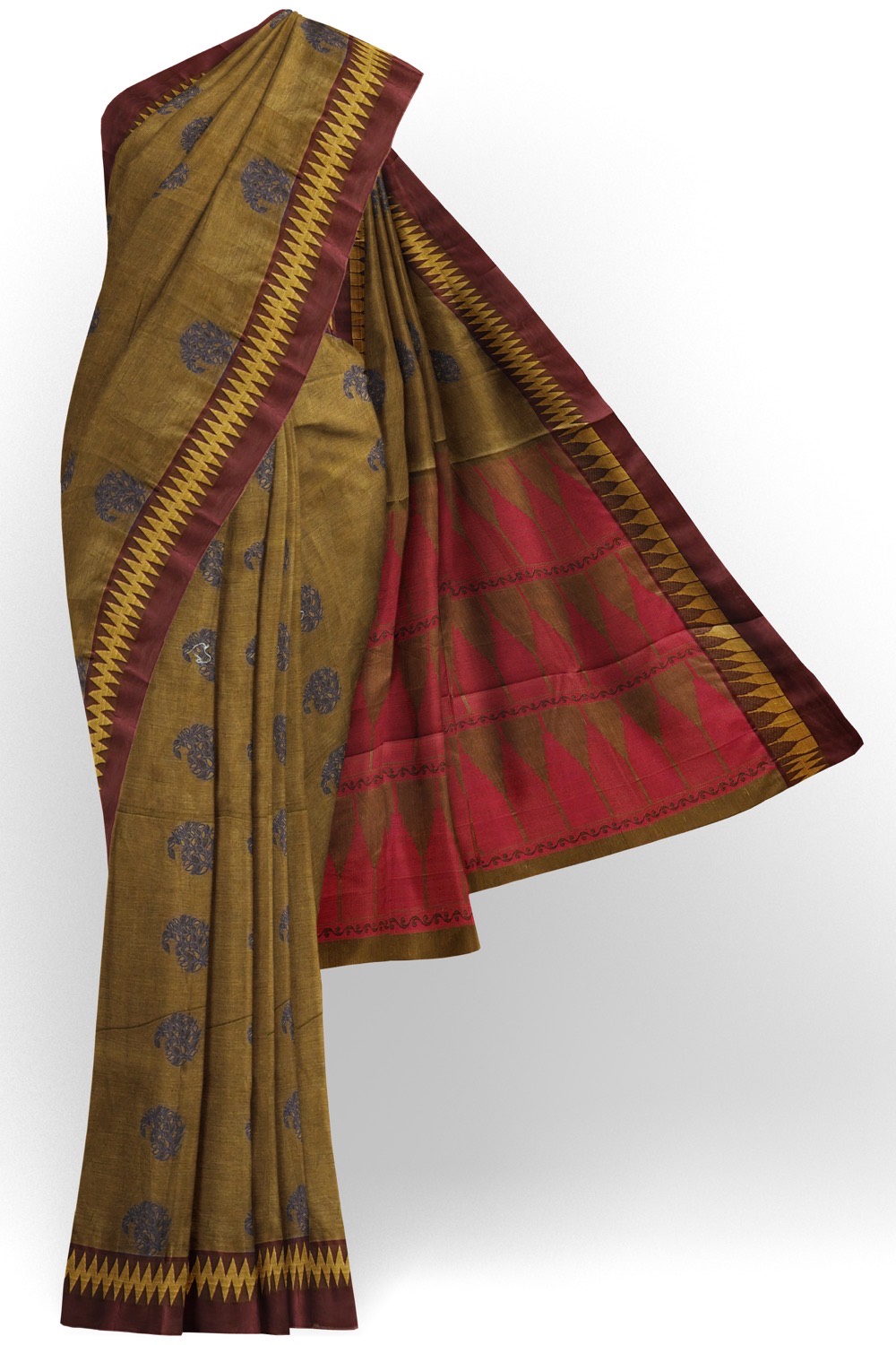 sri kumaran stores kora cotton saree brown saree with maroon border 1
