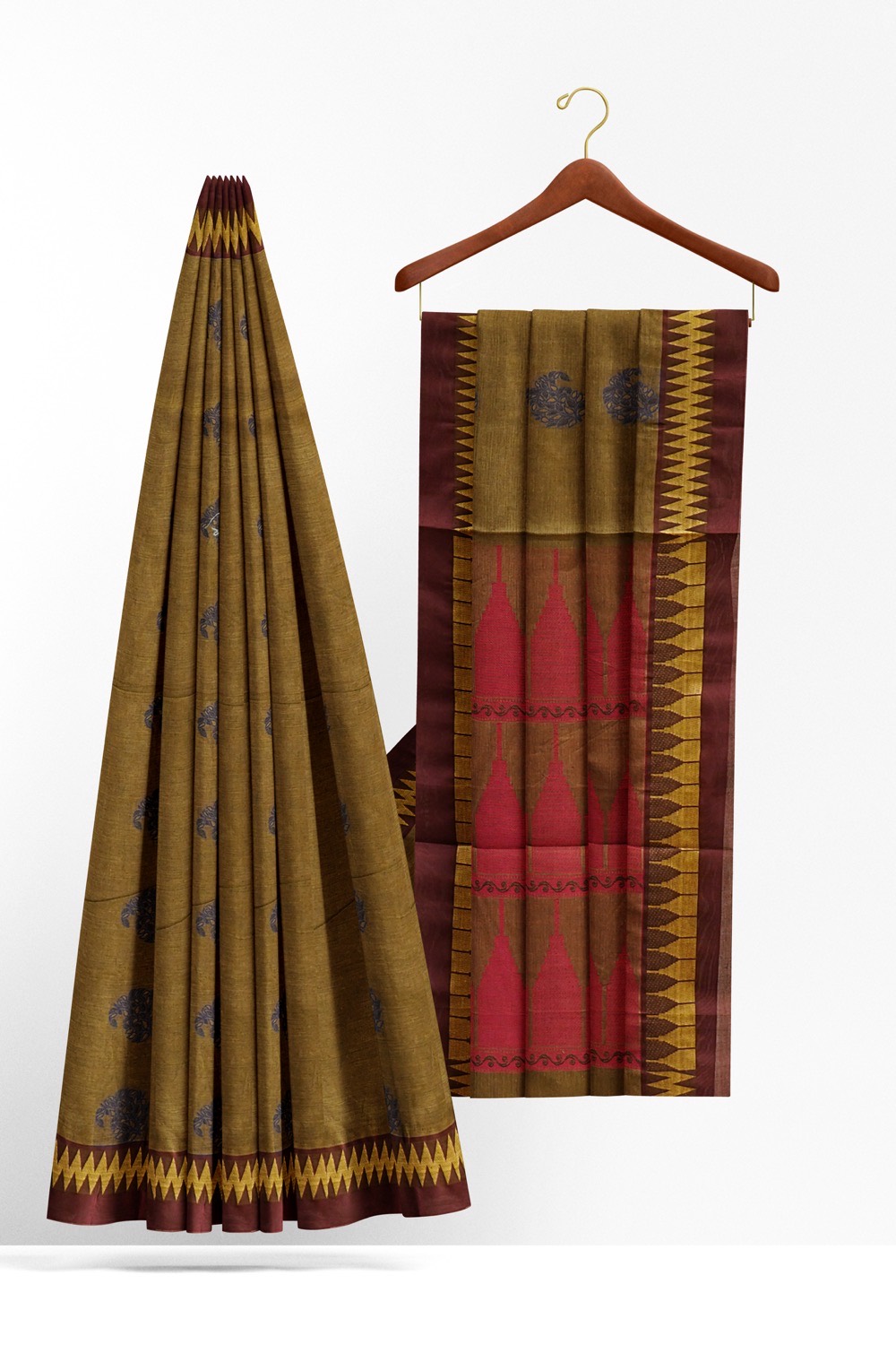 sri kumaran stores kora cotton saree brown saree with maroon border 2