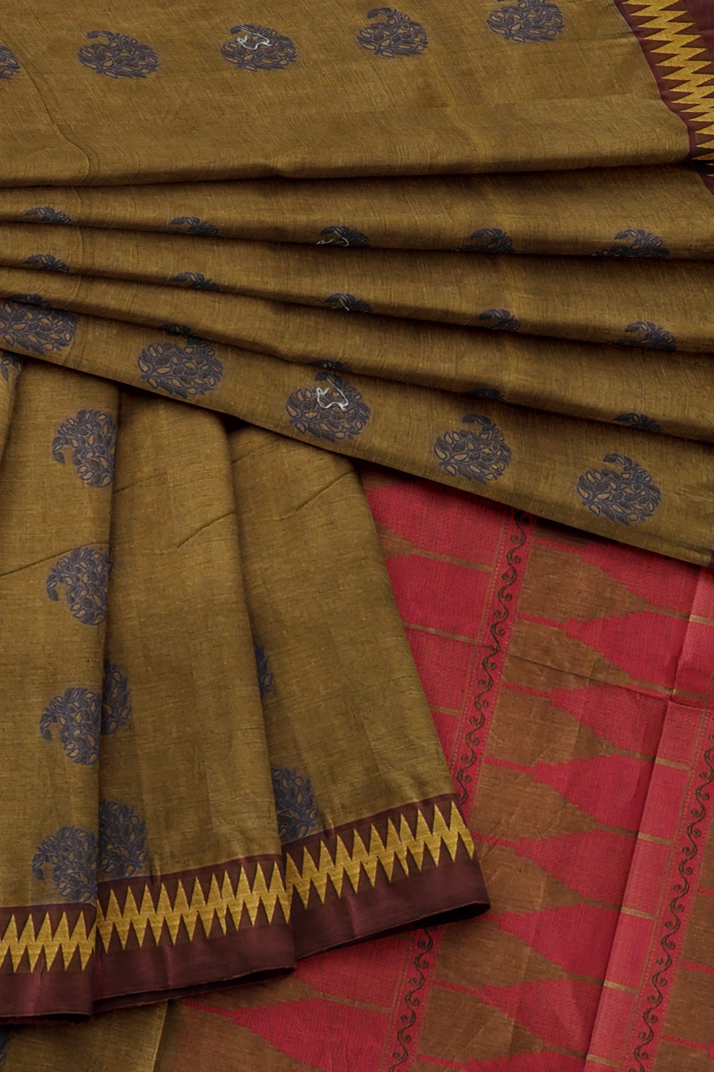 sri kumaran stores kora cotton saree brown saree with maroon border 4