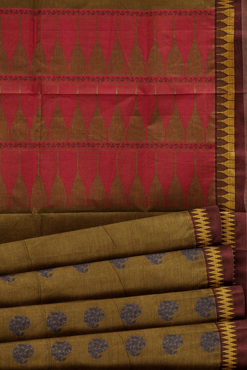 sri kumaran stores kora cotton saree brown saree with maroon border 5