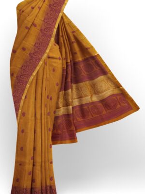 sri kumaran stores kora cotton saree brown saree with pink border 1