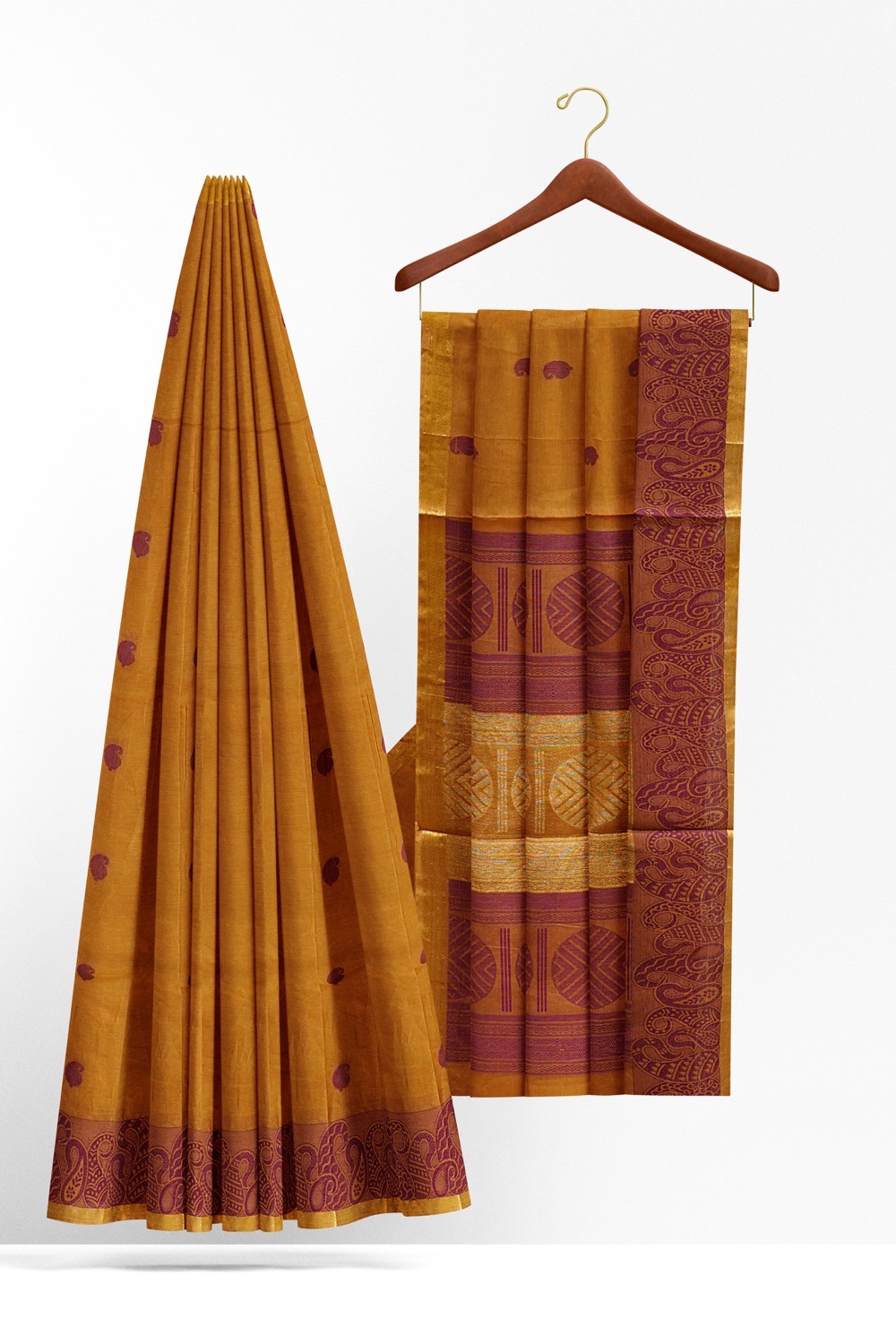 sri kumaran stores kora cotton saree brown saree with pink border 2