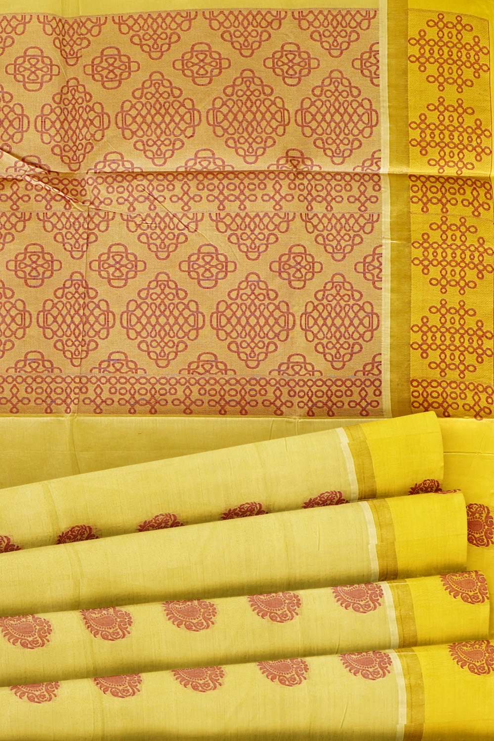 sri kumaran stores kora cotton saree cream colour saree with floral yellow border 5