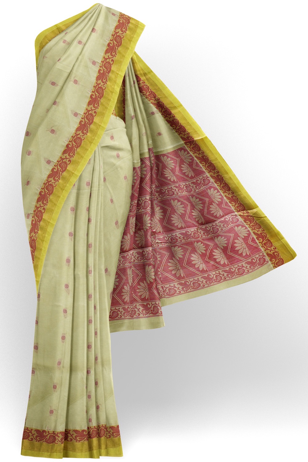 sri kumaran stores kora cotton saree cream colour saree with yellow border 1