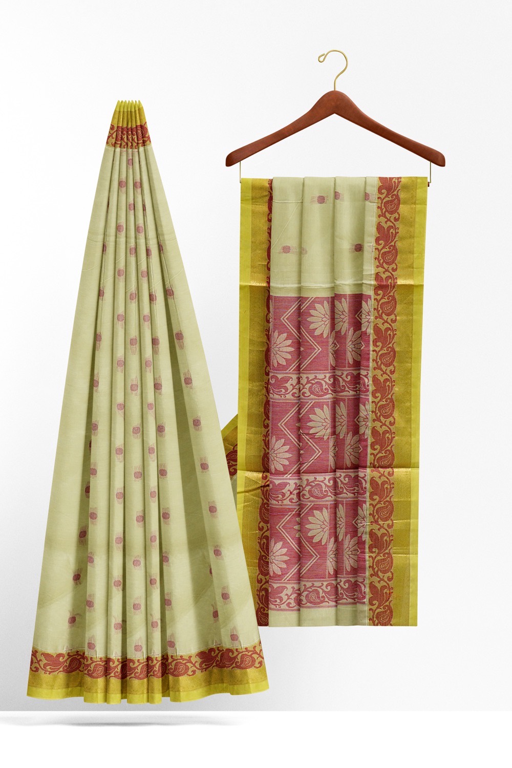 sri kumaran stores kora cotton saree cream colour saree with yellow border 2
