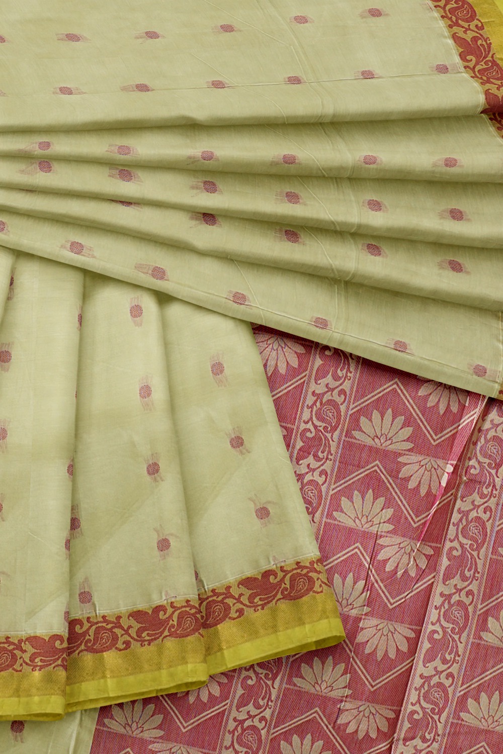 sri kumaran stores kora cotton saree cream colour saree with yellow border 4