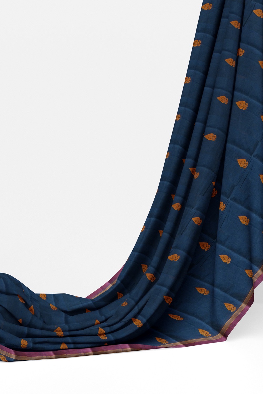 sri kumaran stores kora cotton saree dark blue saree with orange and pink border 3