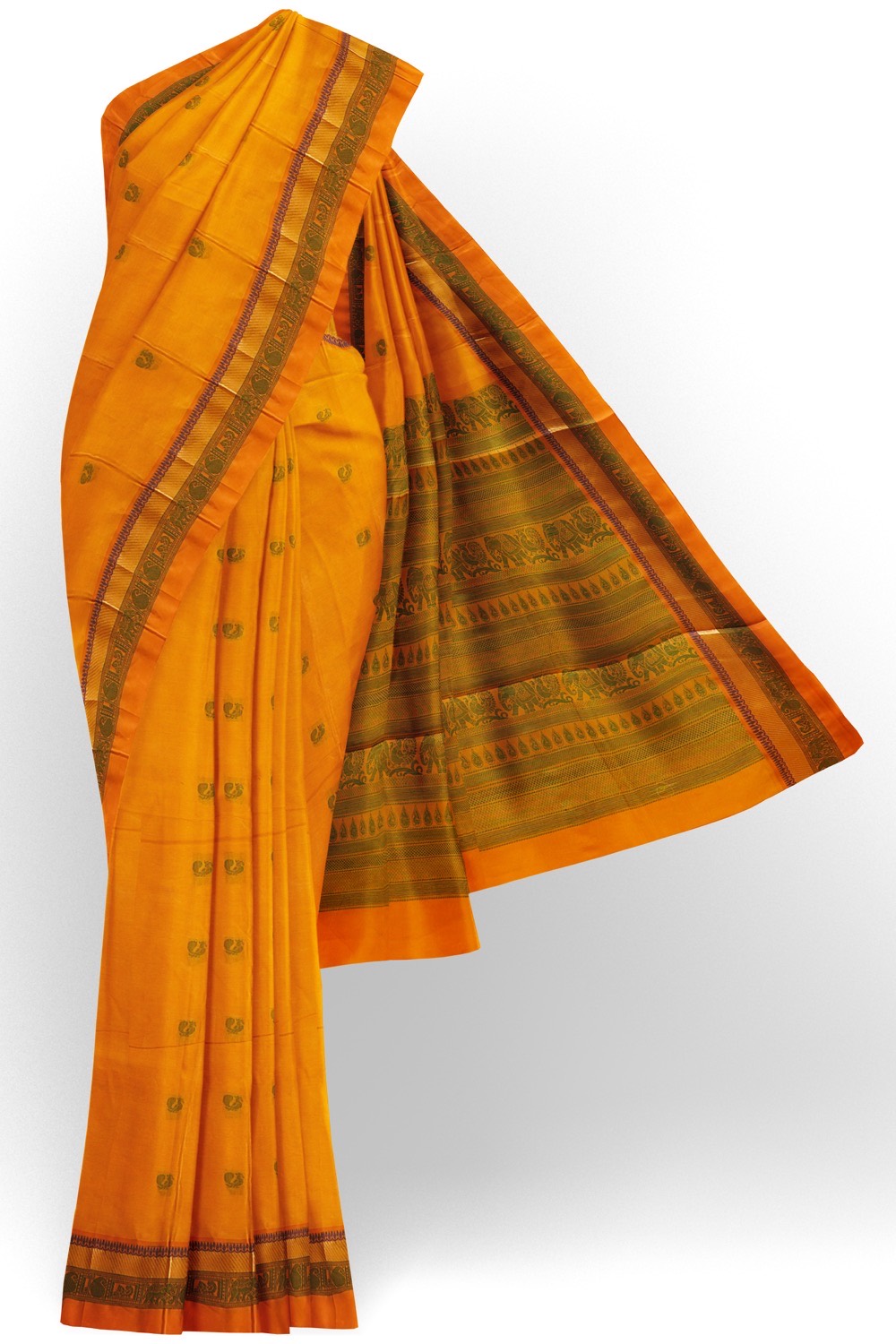 sri kumaran stores kora cotton saree dark orange saree with orange border 1