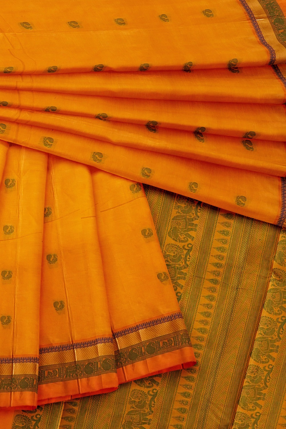 sri kumaran stores kora cotton saree dark orange saree with orange border 4