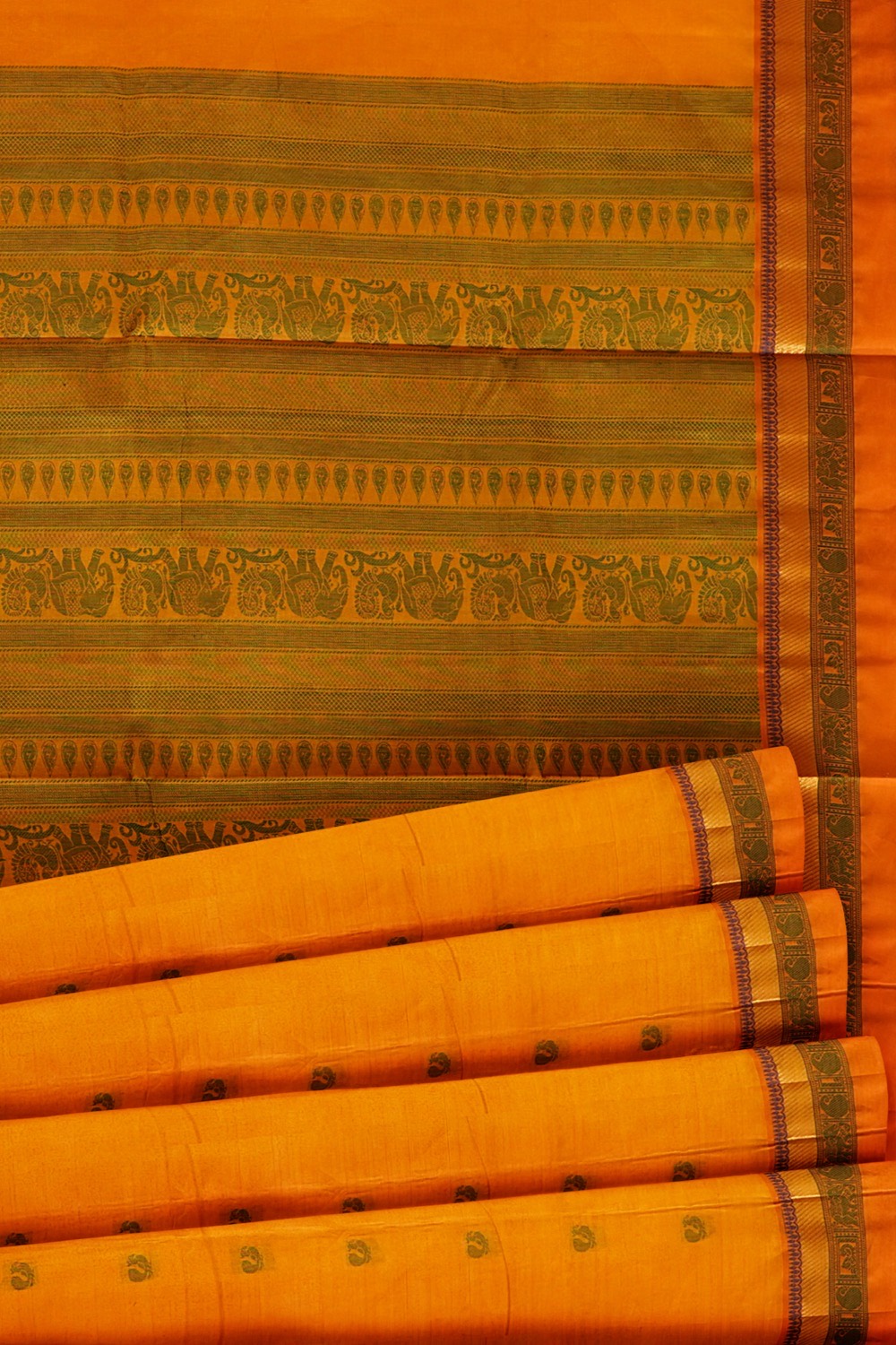 sri kumaran stores kora cotton saree dark orange saree with orange border 5