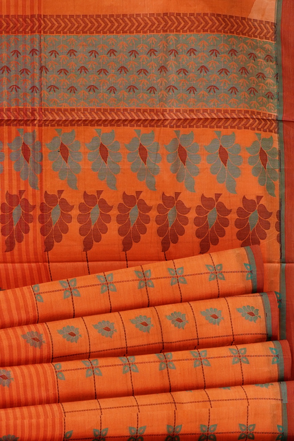 sri kumaran stores kora cotton saree dark orange saree with red border 5