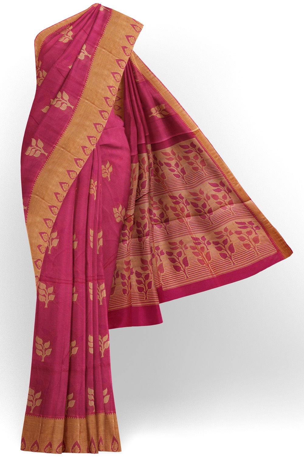 sri kumaran stores kora cotton saree dark pink saree with golden border 1