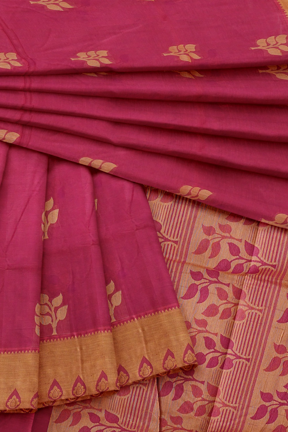 sri kumaran stores kora cotton saree dark pink saree with golden border 4