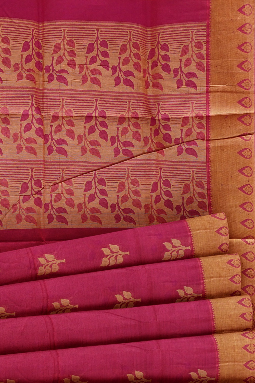 sri kumaran stores kora cotton saree dark pink saree with golden border 5