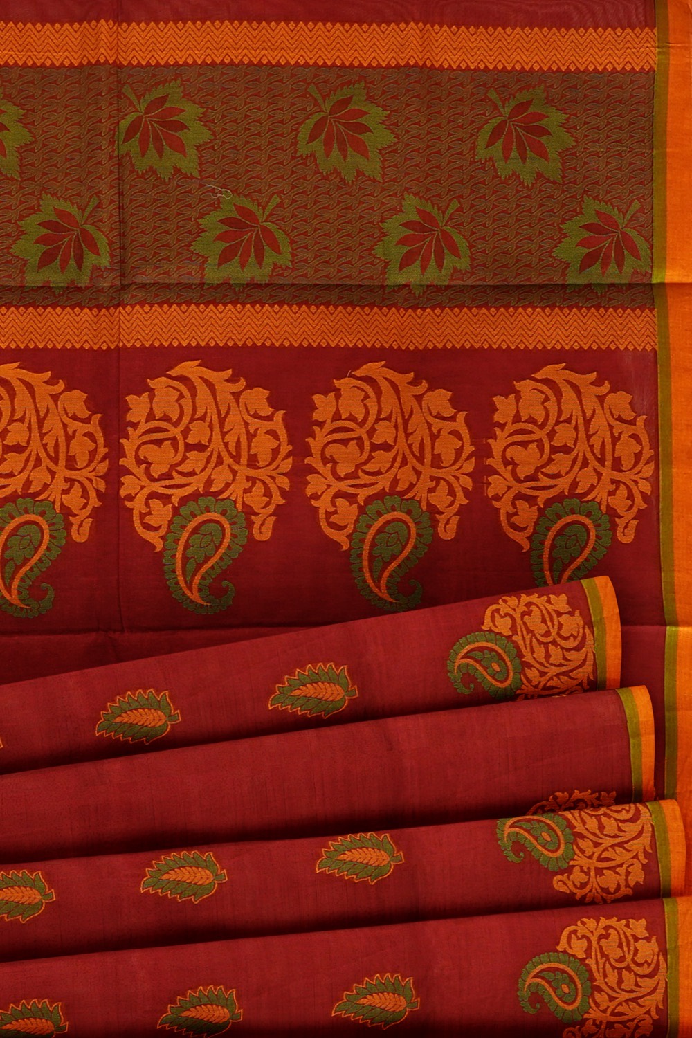 sri kumaran stores kora cotton saree dark red saree with yellow border 5