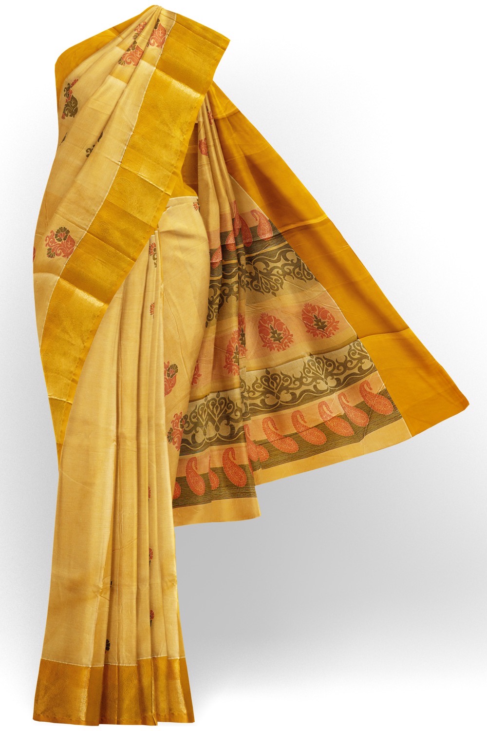 sri kumaran stores kora cotton saree golden saree with golden border 1