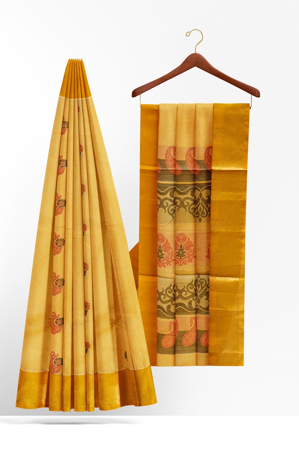 sri kumaran stores kora cotton saree golden saree with golden border 2