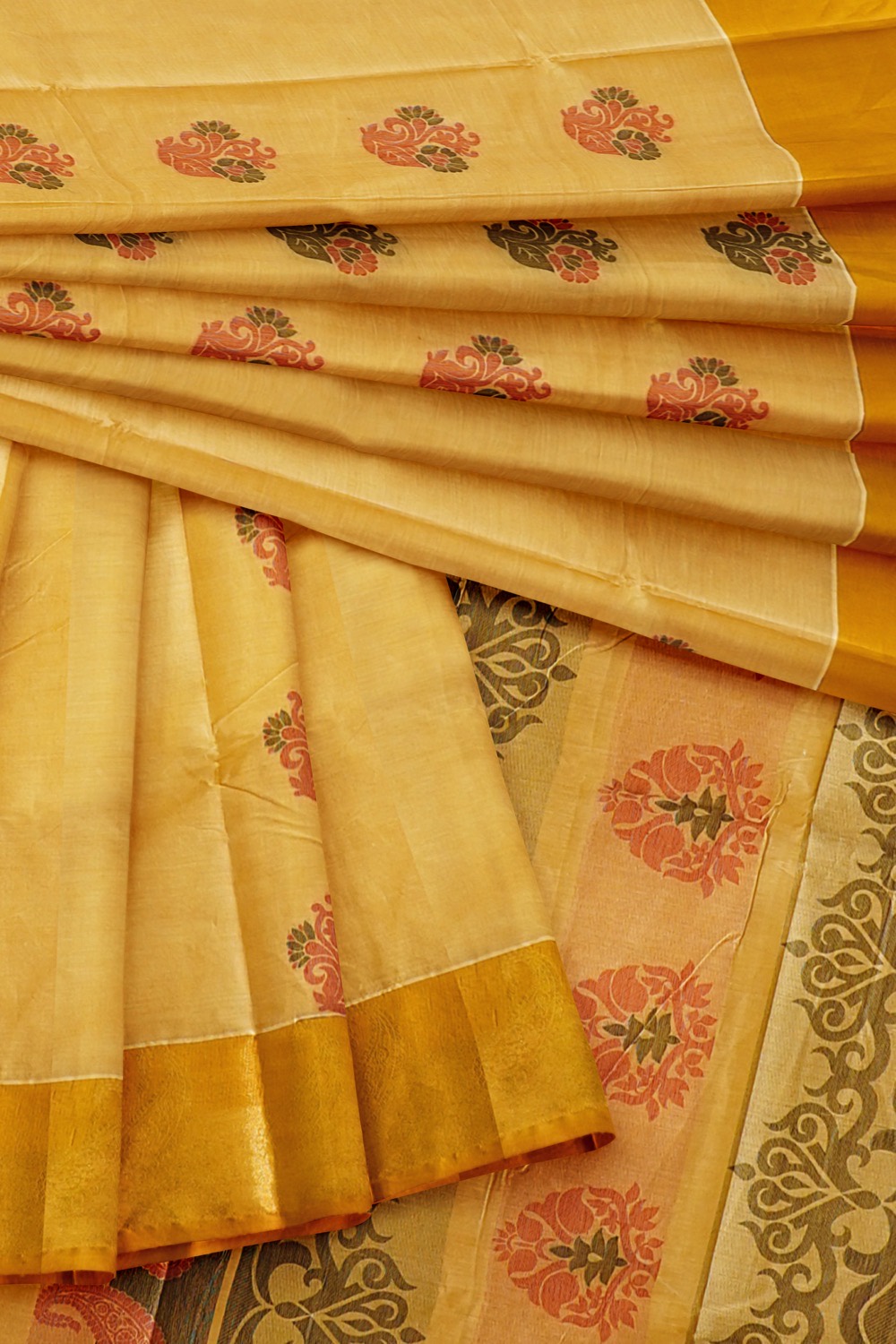 sri kumaran stores kora cotton saree golden saree with golden border 4