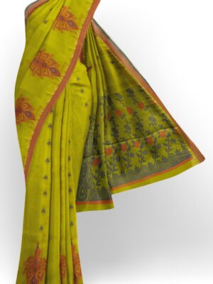 sri kumaran stores kora cotton saree green saree with brown floral border 1