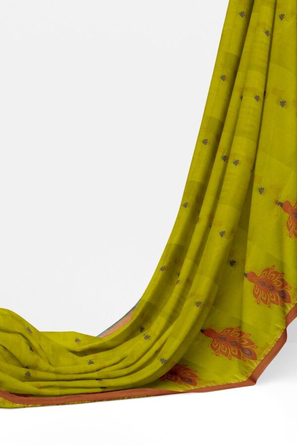sri kumaran stores kora cotton saree green saree with brown floral border 3