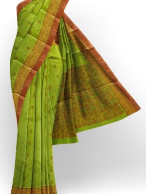 sri kumaran stores kora cotton saree green saree with choco brown border 1