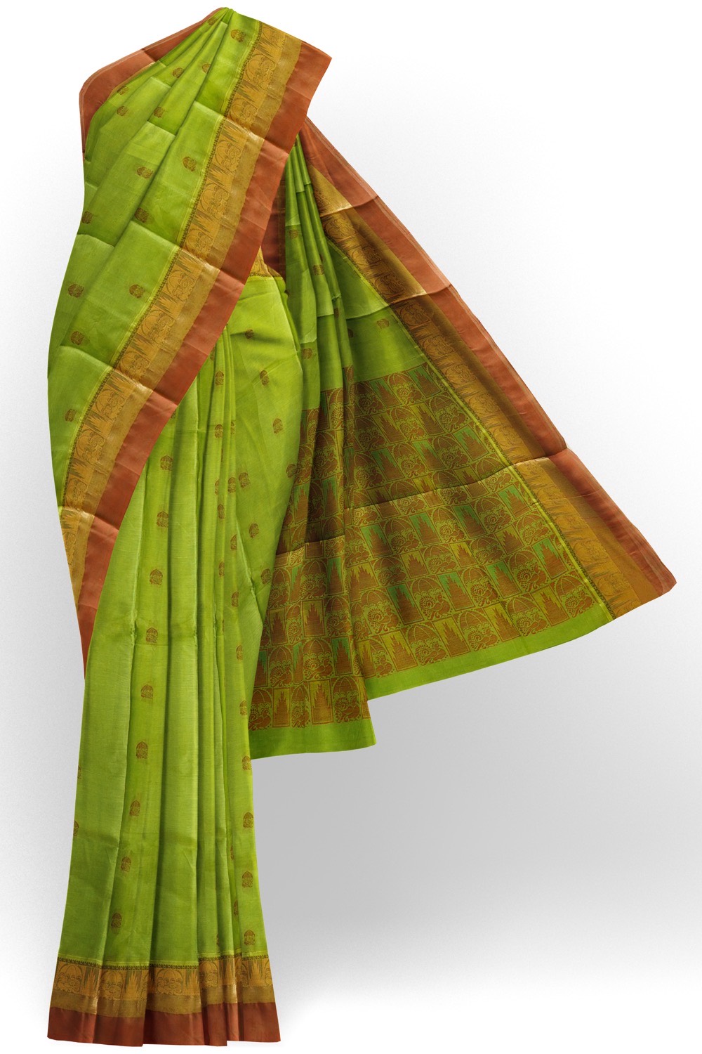 sri kumaran stores kora cotton saree green saree with choco brown border 1