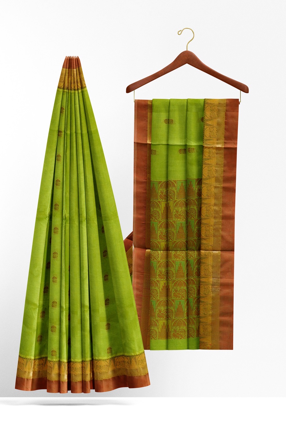 sri kumaran stores kora cotton saree green saree with choco brown border 2