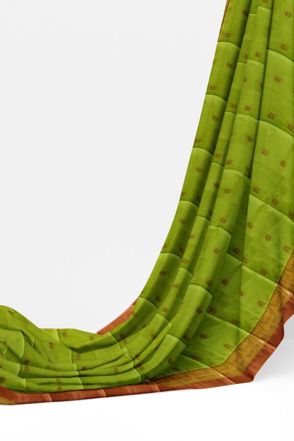 sri kumaran stores kora cotton saree green saree with choco brown border 3