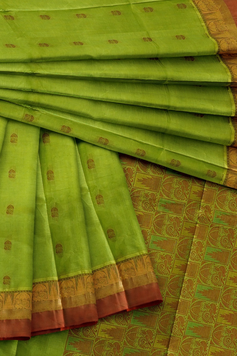 sri kumaran stores kora cotton saree green saree with choco brown border 4