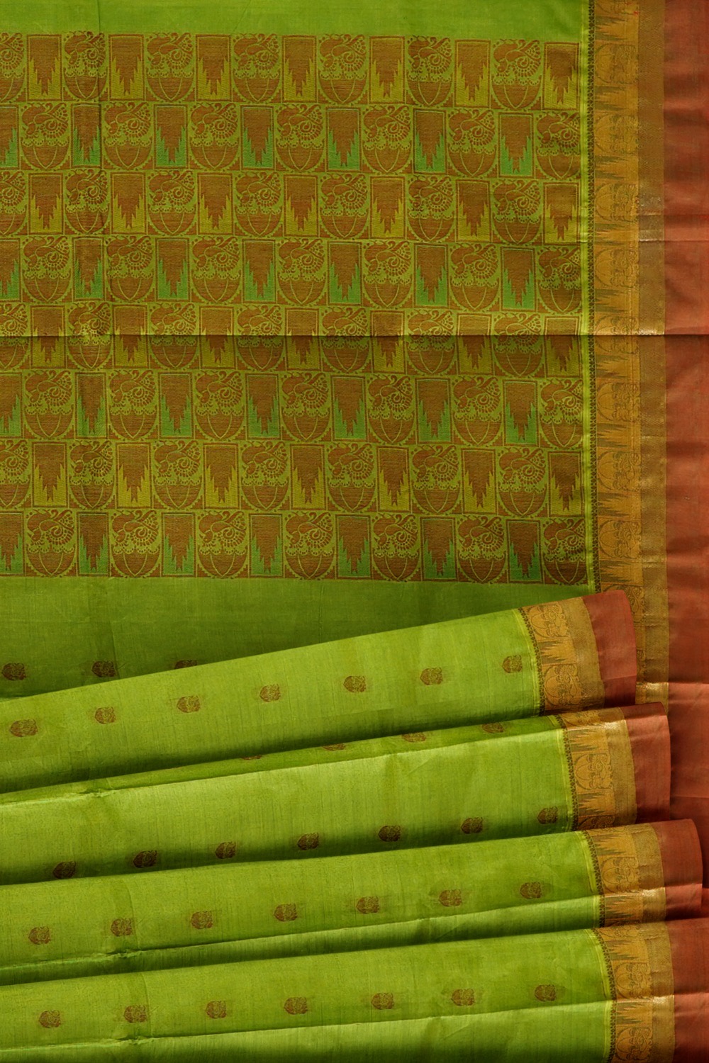 sri kumaran stores kora cotton saree green saree with choco brown border 5