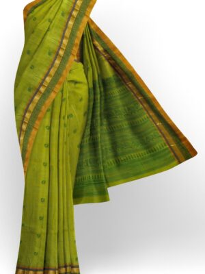 sri kumaran stores kora cotton saree green saree with golden and green colour border 1